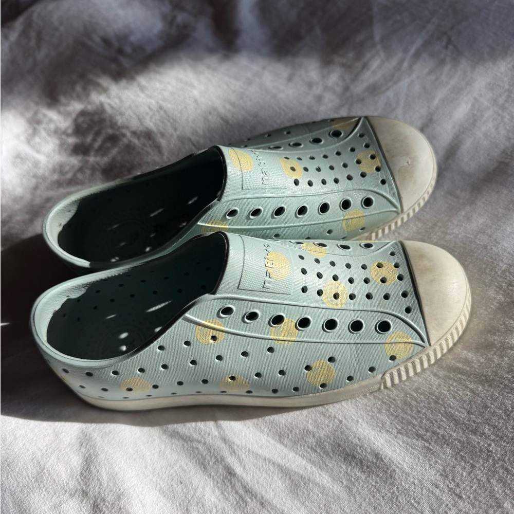 Native Kids' Aqua and Yellow Polka Dot slip on Shoes